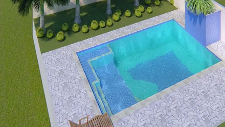 Piscina com prainha - projeto 3D